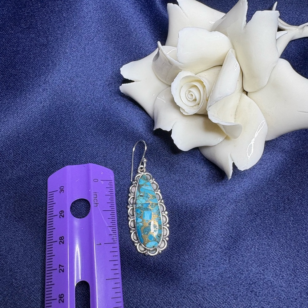SOLD Earrings*Turquoise Copper Infused Southwestern Dangle Drop Wire Earrings - Picture 6 of 6